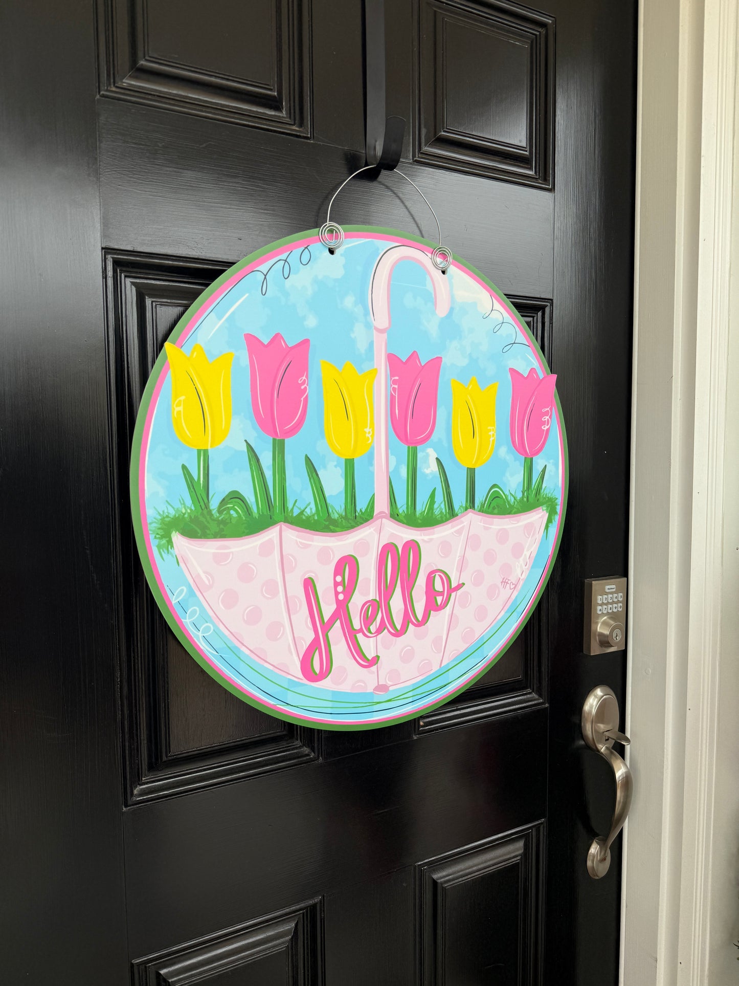 Rainy Day Spring Tulips Door Hanger