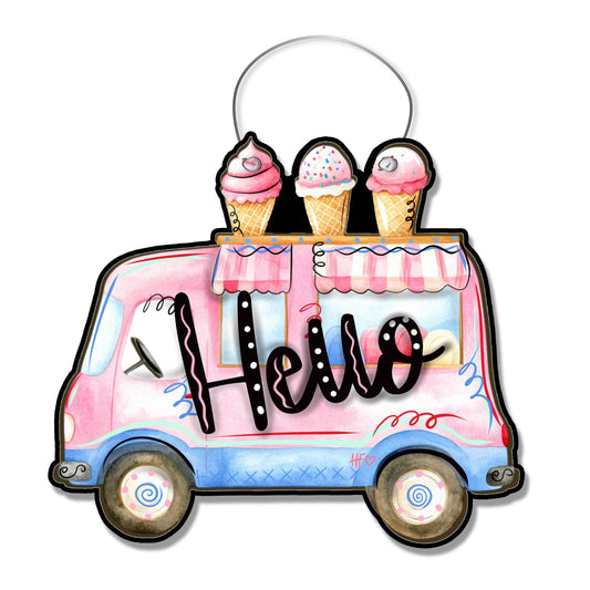 Ice Cream Truck Hello Door Hanger