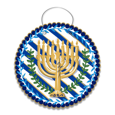 Blue & Gold Hanukkah Menorah Door Hanger