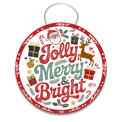 Jolly, Merry & Bright Christmas Door Hanger