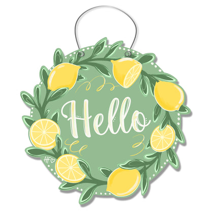 Lemon Wreath Hello Door Hanger