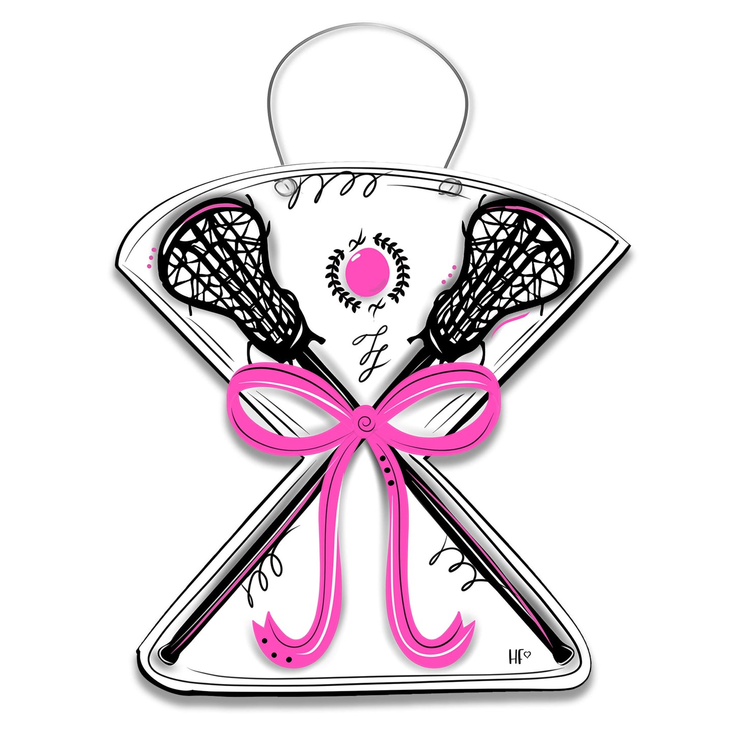 Lacrosse Pink Crossed Sticks Door Hanger