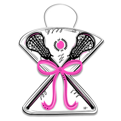 Lacrosse Pink Crossed Sticks Door Hanger