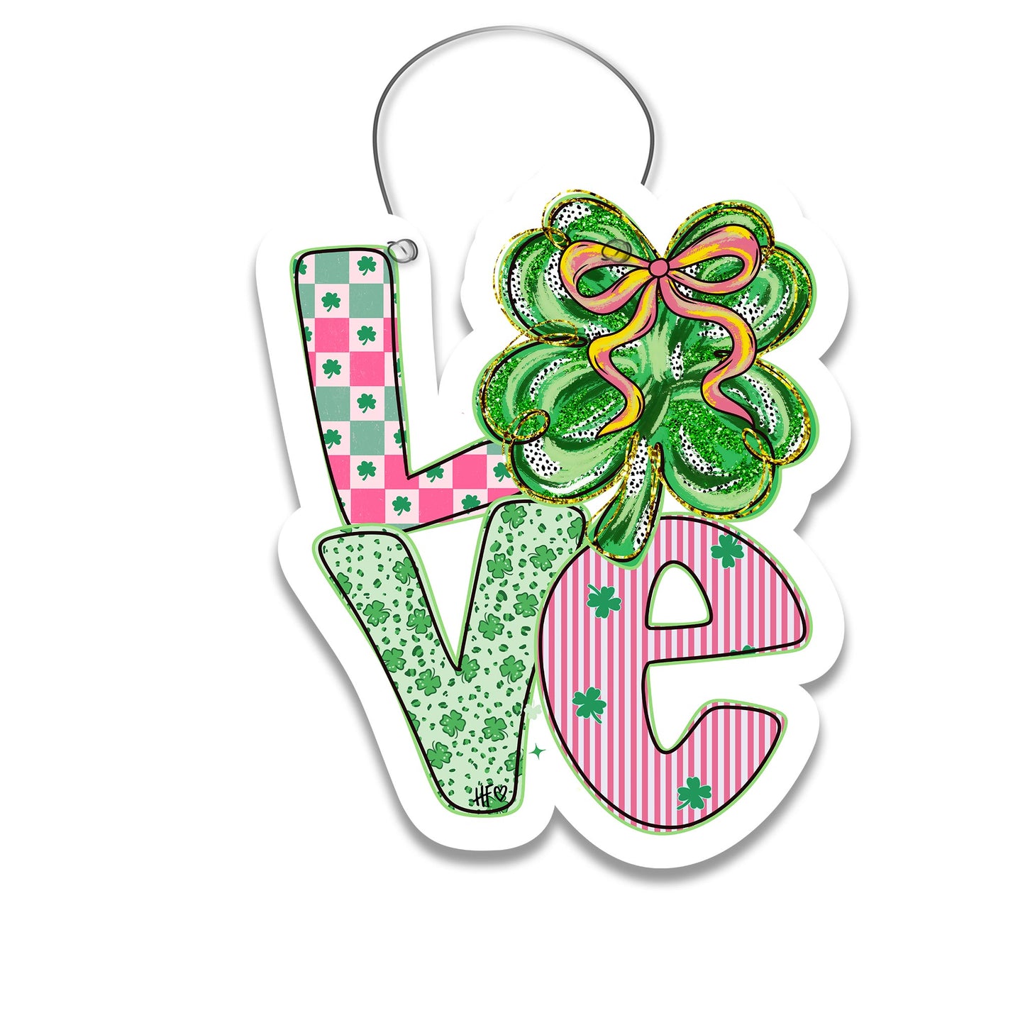 Preppy Shamrock LOVE Door Hanger