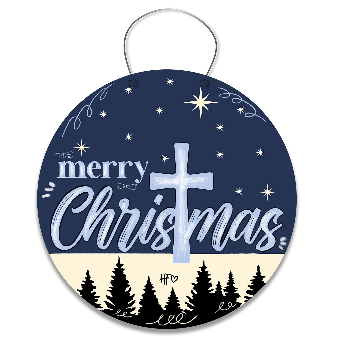 Merry Christmas Blue Night Sky Cross Door Hanger