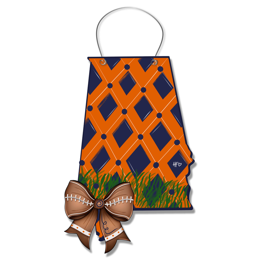 Navy and Orange Alabama Football Bow Door Hanger