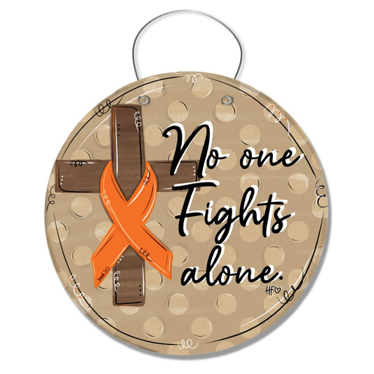 No One Fights Alone Orange Ribbon Cross Door Hanger