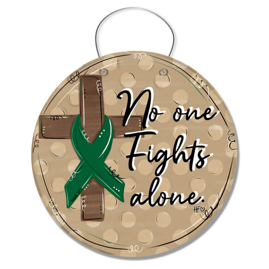 No One Fights Alone Green Ribbon Cross Door Hanger