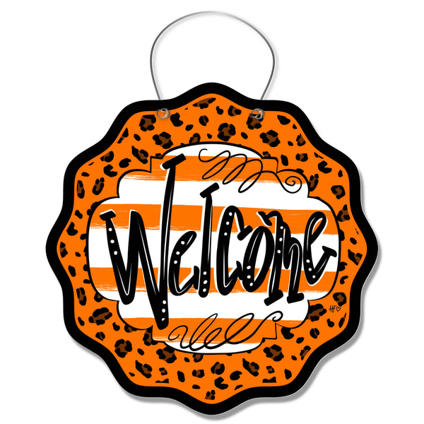 OK State Leopard Welcome Door Hanger