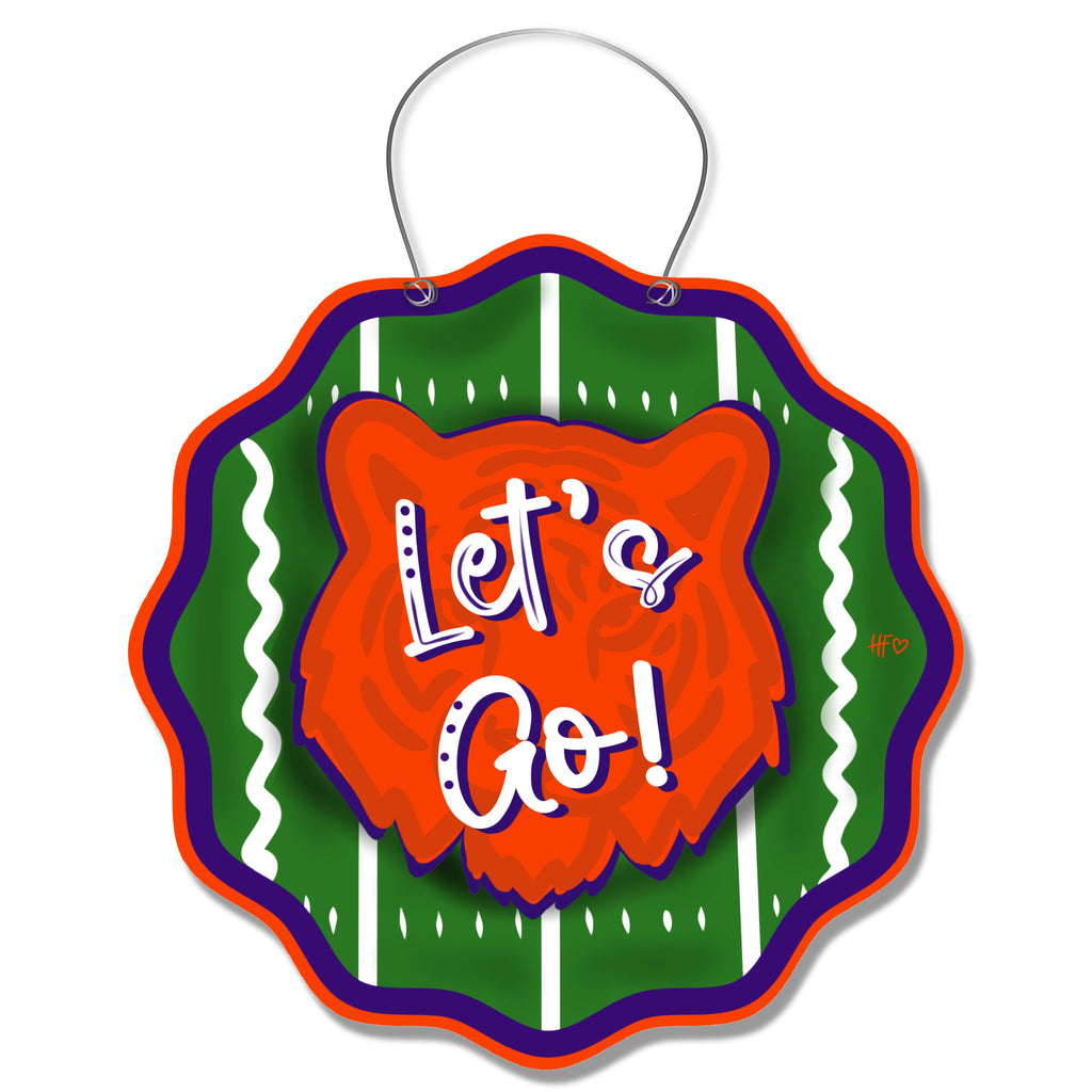 Purple & Orange Let's Go Tiger Door Hanger