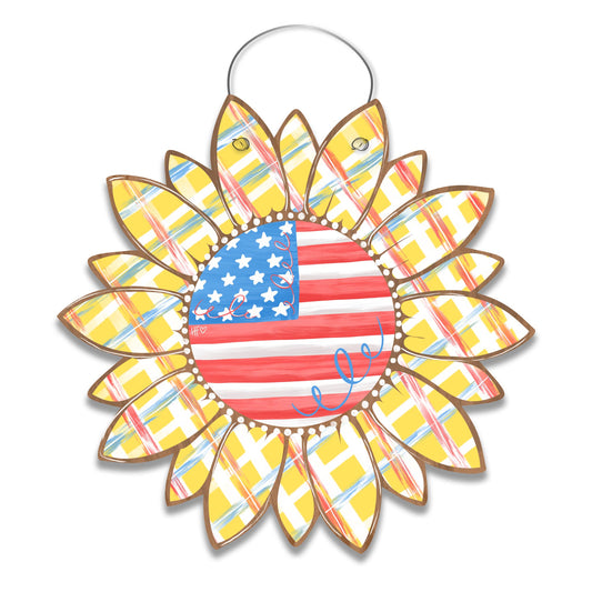 Patriotic Gingham Sunflower Door Hanger