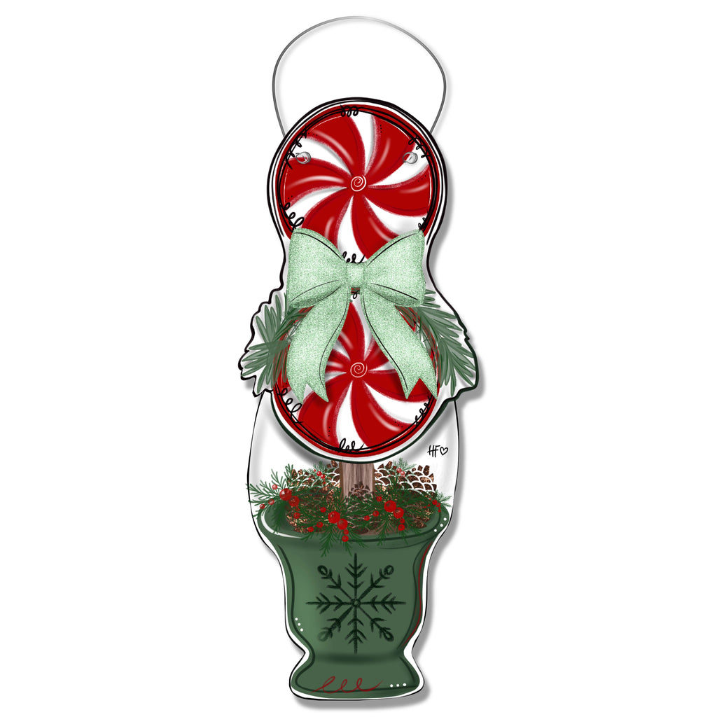 Double Red Peppermint Topiary Door Hanger