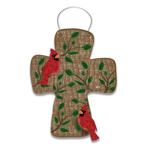 Perched Cardinal Cross Door Hanger