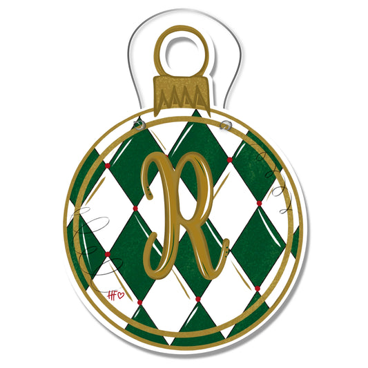 Green & Gold Personalized Initial Christmas Door Hanger