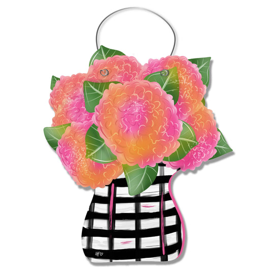Spring Pink/Orange Hydrangea Vase Door Hanger