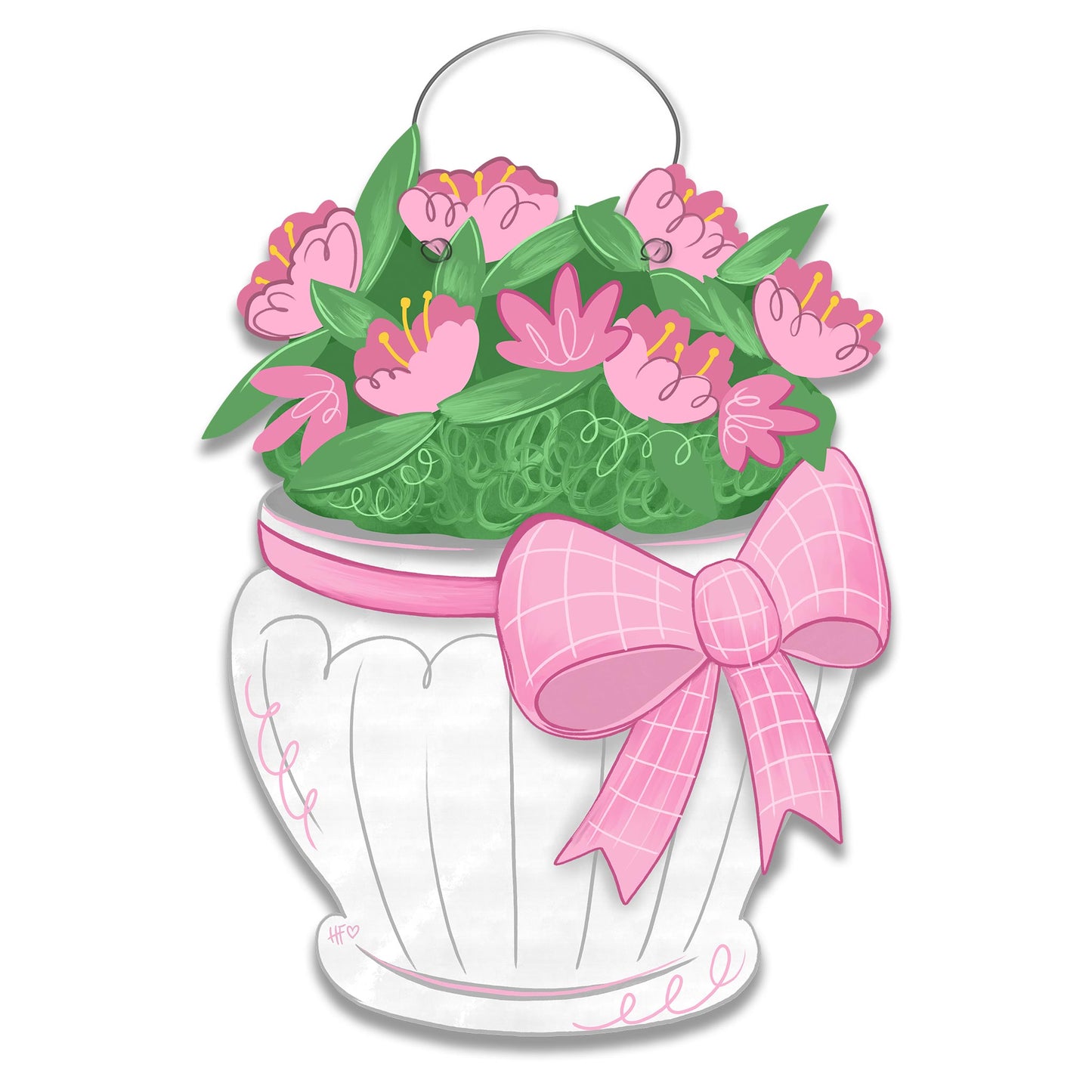 Potted Azalea with Bow Door Hanger