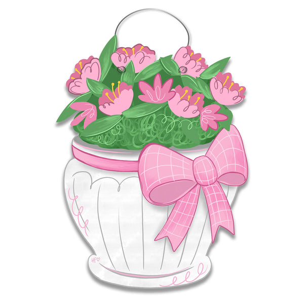 Potted Azalea with Bow Door Hanger