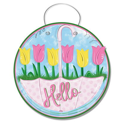 Rainy Day Spring Tulips Door Hanger