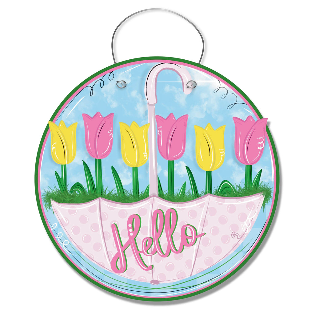 Rainy Day Spring Tulips Door Hanger