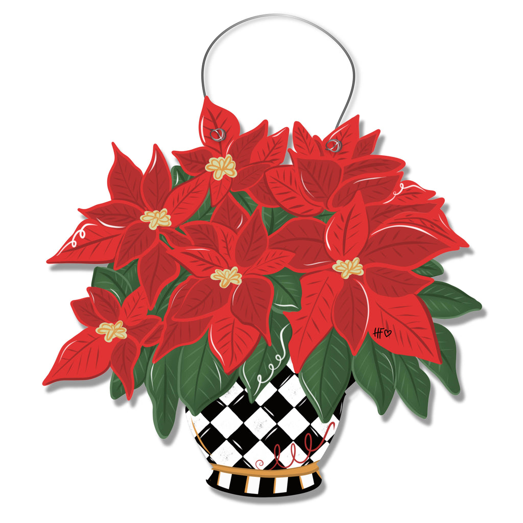 Red and Elegant Poinsettia Door Hanger
