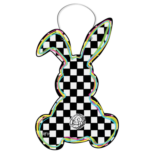 Retro Checkerboard Cottontail Door Hanger