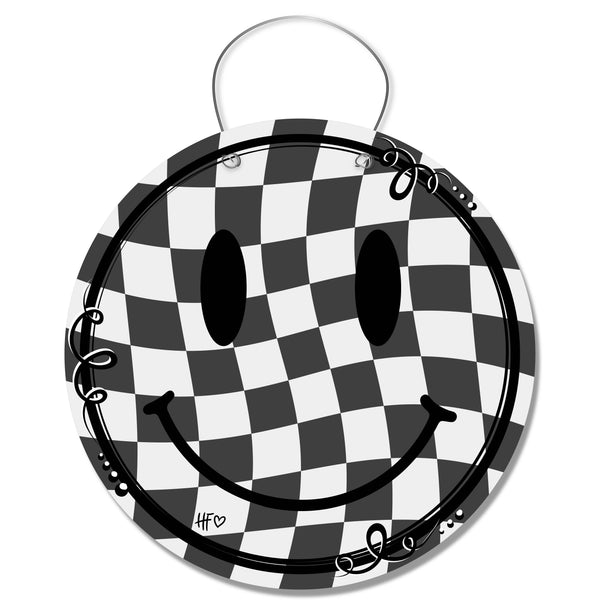 Black/White Checkerboard Smiley Face Door Hanger
