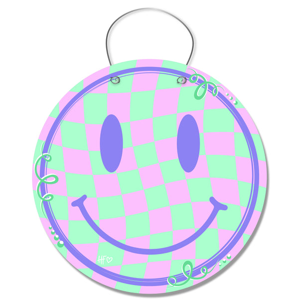 Easter Checkerboard Smiley Face Door Hanger