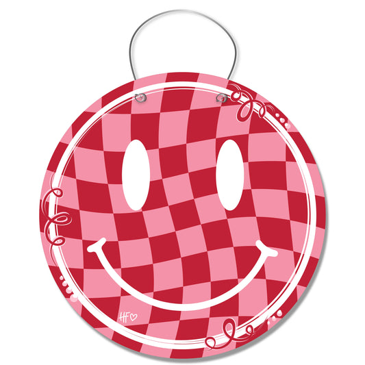 Valentines Checkerboard Smiley Face Door Hanger