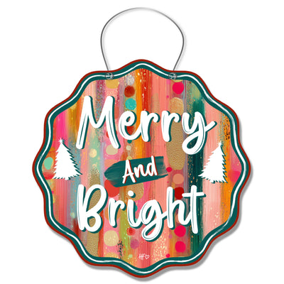 Scalloped Multi Color Merry and Bright Door Hanger