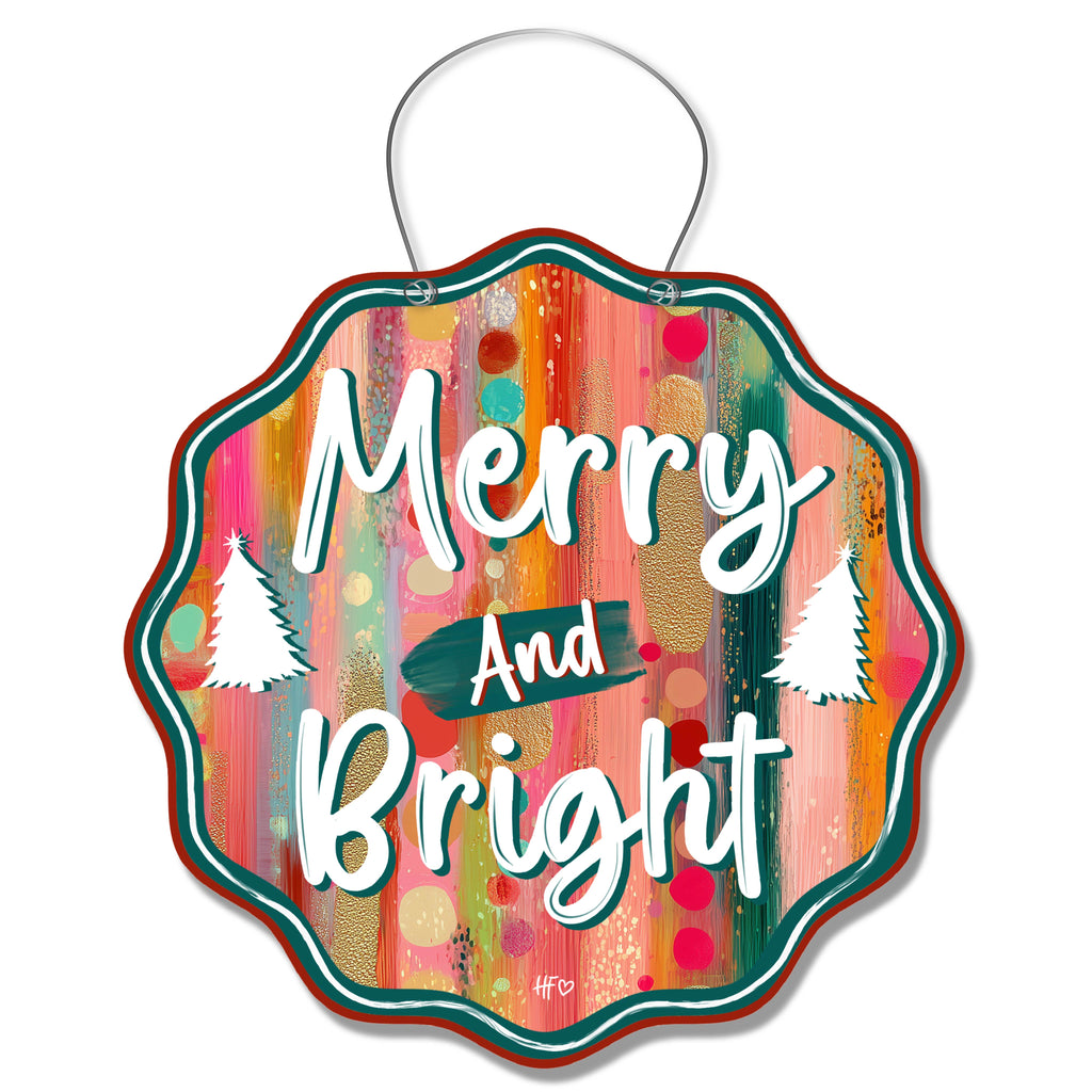 Scalloped Multi Color Merry and Bright Door Hanger