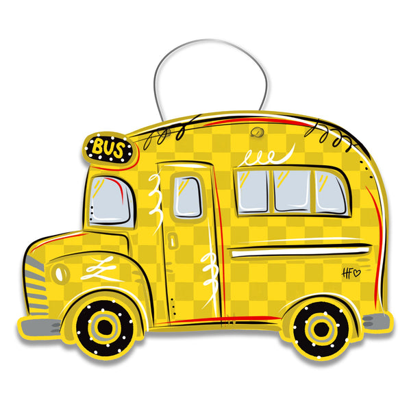 Checkerboard School Bus Door Hanger