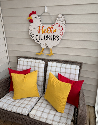 Hello Cluckers Chicken Door Hanger