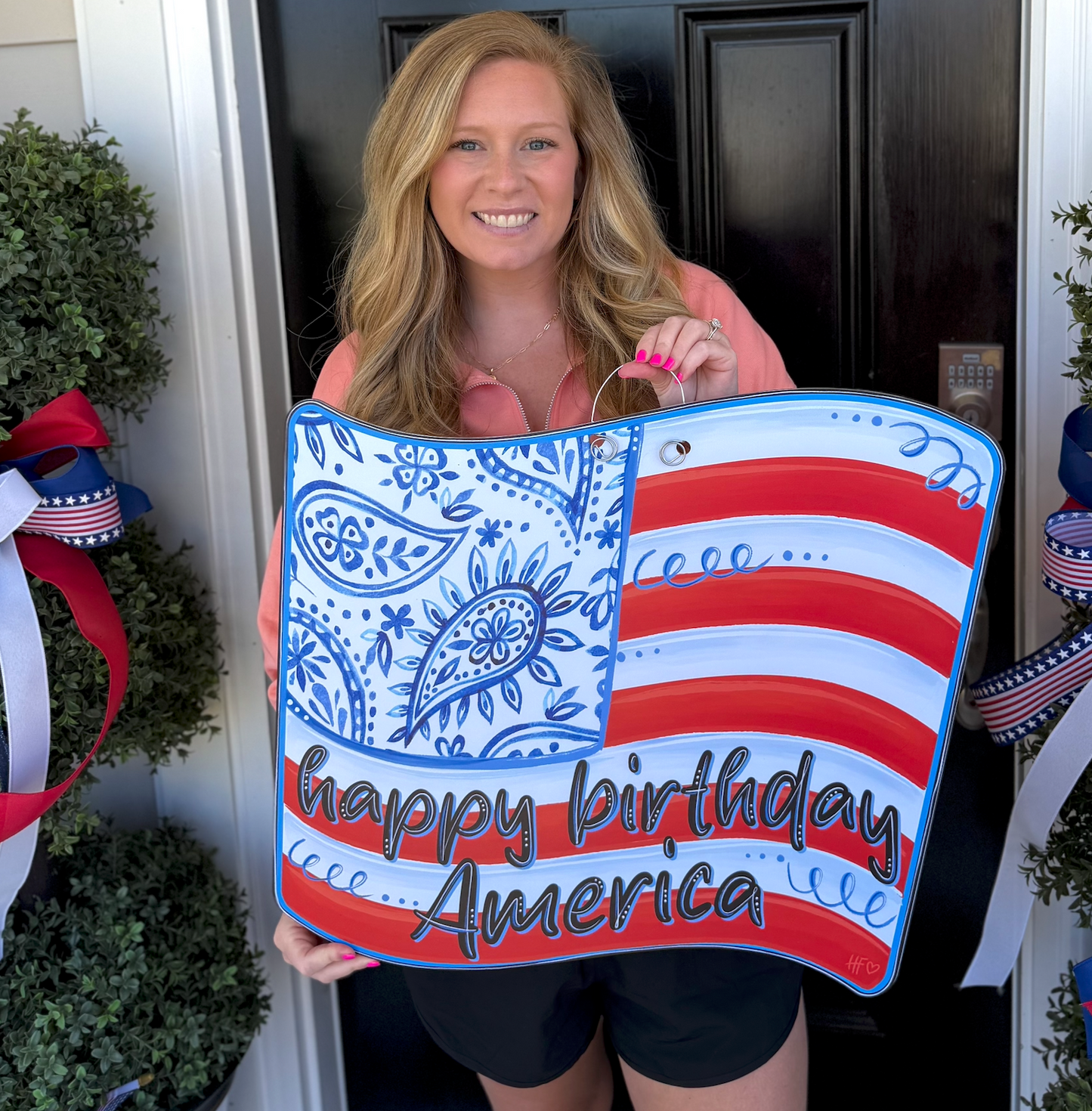 Chinoiserie American Flag Door Hanger
