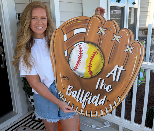 Baseball/Softball At the Ball Field Door Hanger