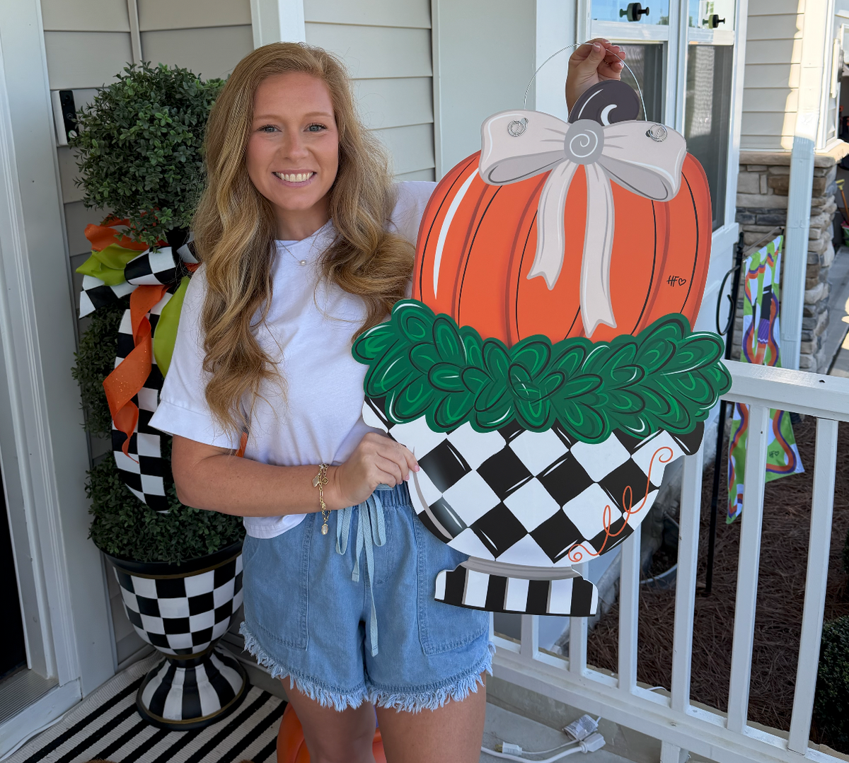 Planted and Classy Pumpkin Door Hanger