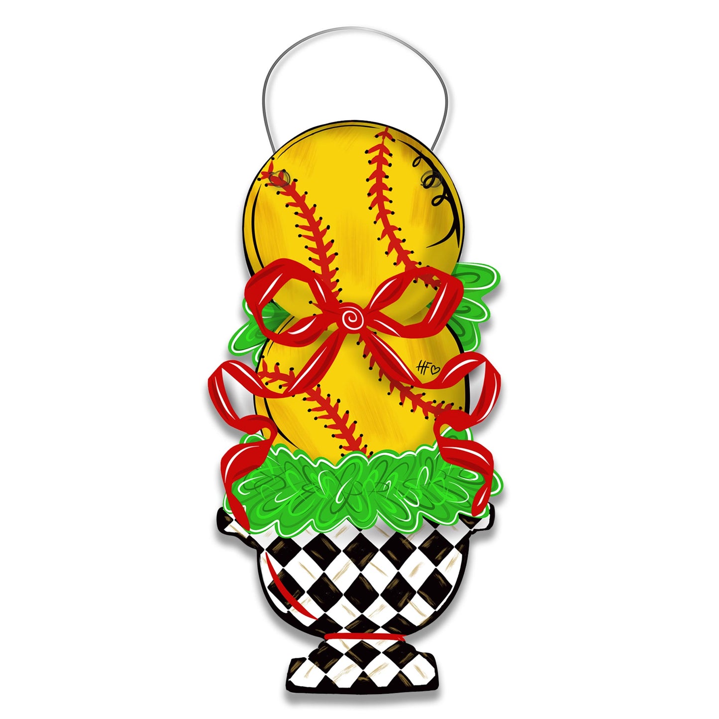Softball Topiary Door Hanger