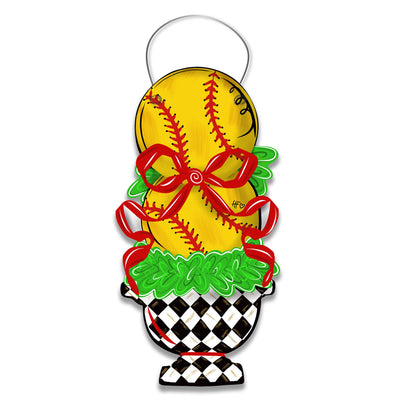 Softball Topiary Door Hanger