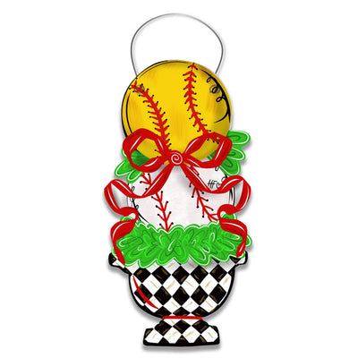 Softball Baseball Spring Topiary Door Hanger