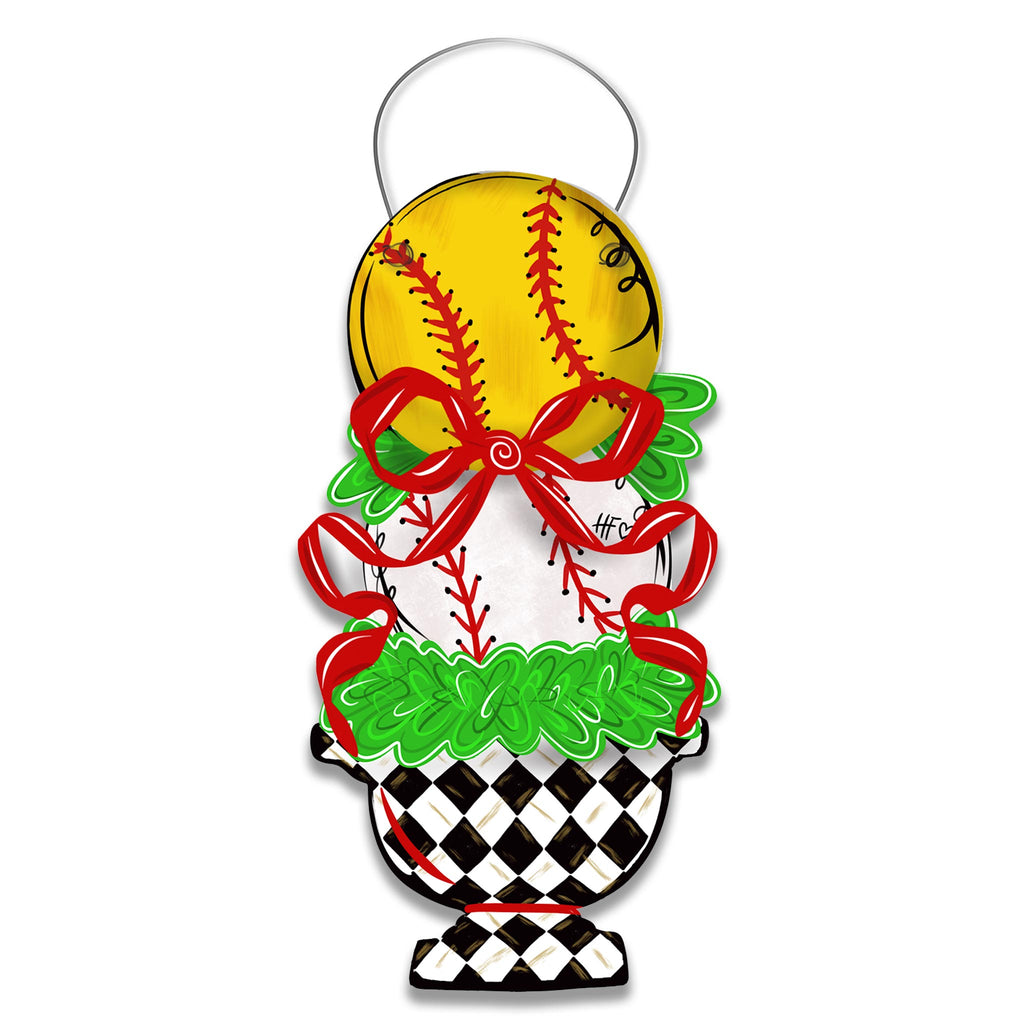 Softball Baseball Spring Topiary Door Hanger