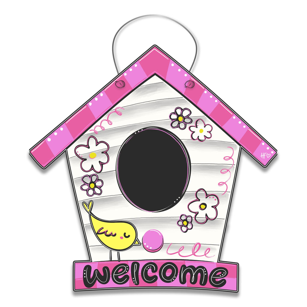 Cute Spring Birdhouse (PINK) Door Hanger