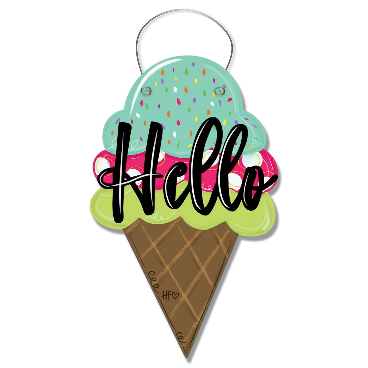 Spring Hello Ice Cream Cone Door Hanger