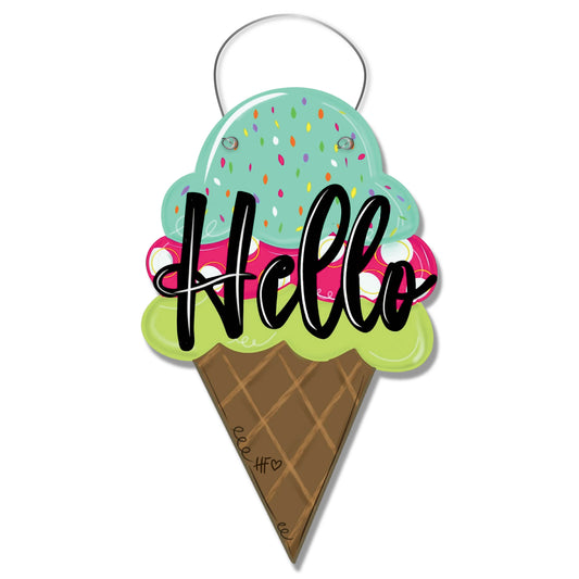 Spring Hello Ice Cream Cone Door Hanger