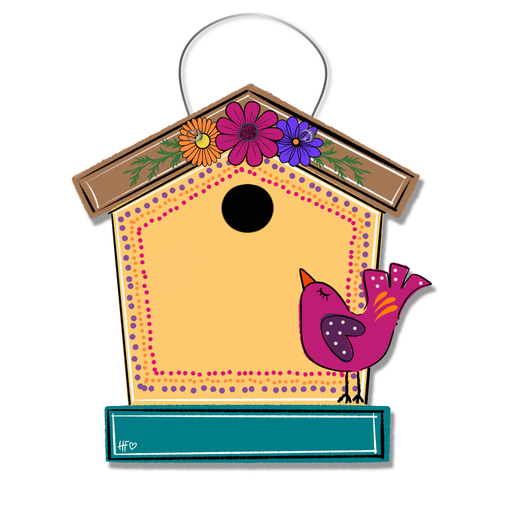 Spring Birdhouse (ORANGE) Door Hanger