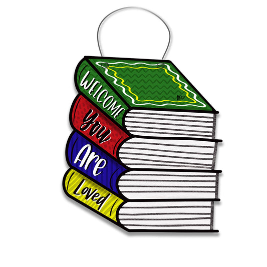 Welcome You are Loved Books Door Hanger