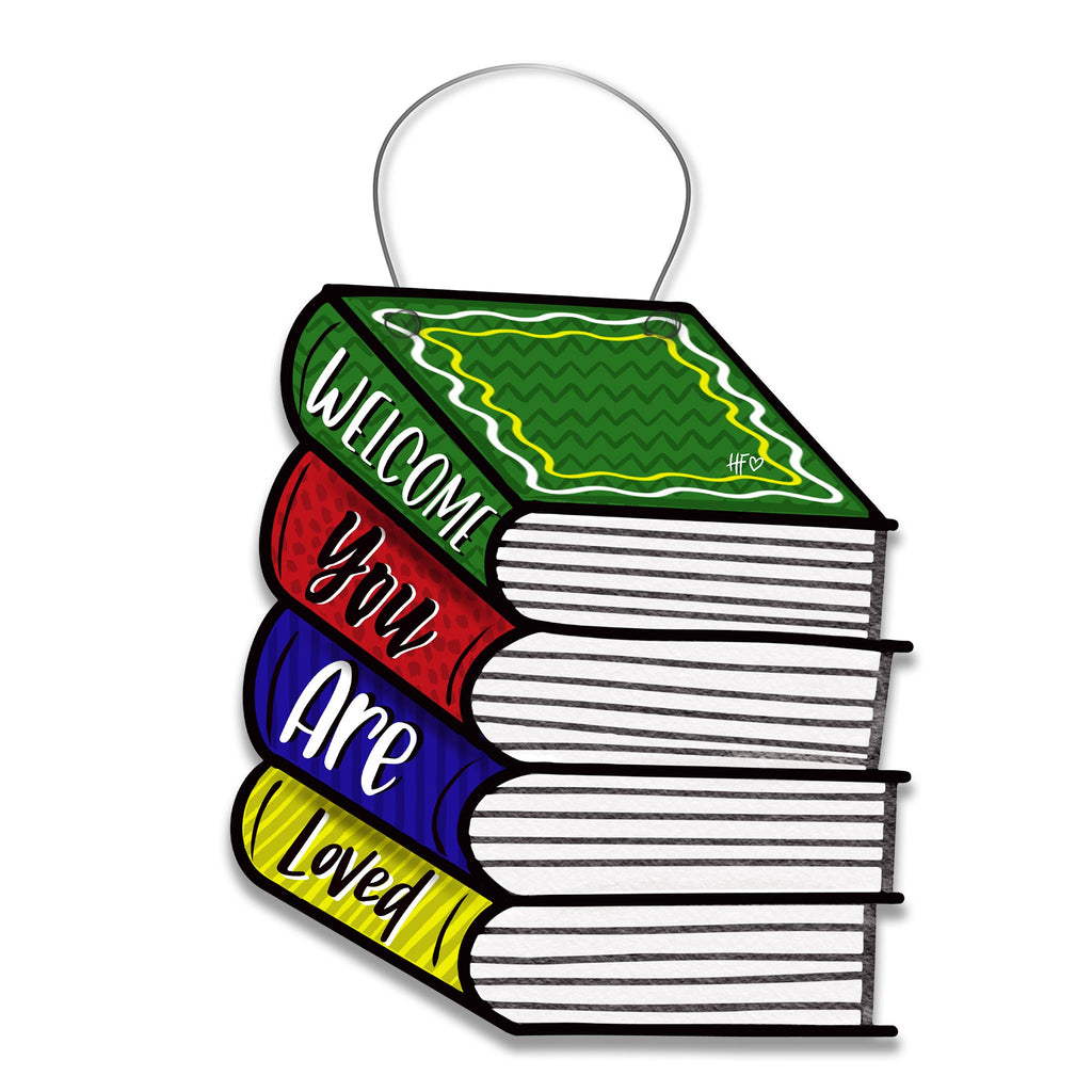 Welcome You are Loved Books Door Hanger
