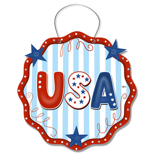 Star Stripes and Seersucker Door Hanger