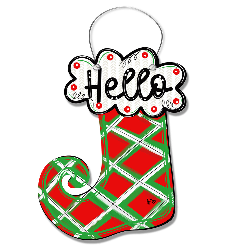 Stocking Hello Christmas Door Hanger