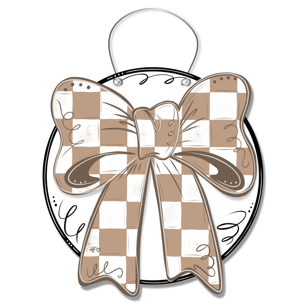 Tan Checkered Bow Door Hanger