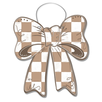 Tan Checkered Bow Door Hanger