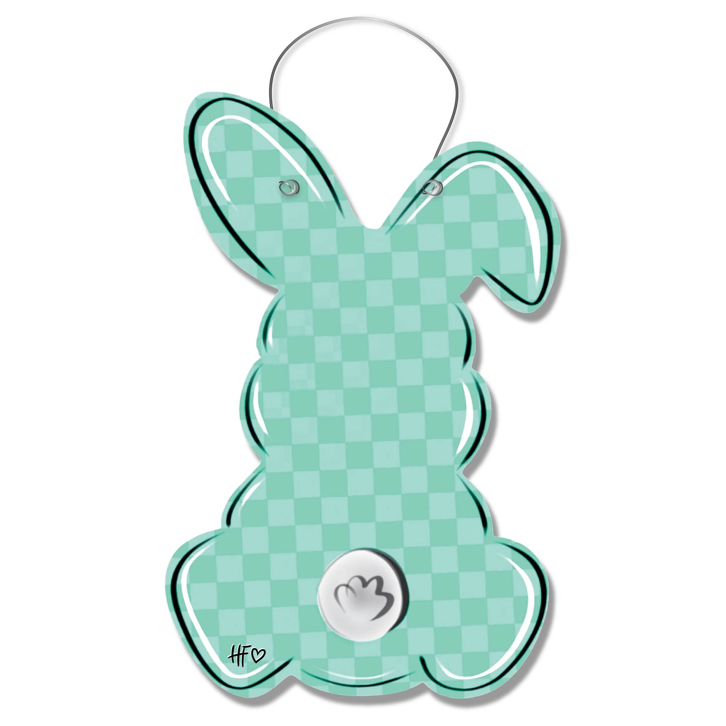 Teal Checkerboard Bunny Door Hanger